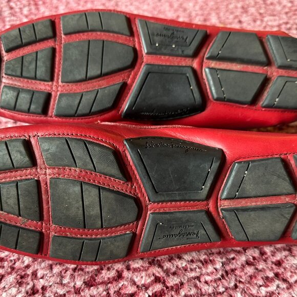 S. Ferragamo Parigi Gancini Bit Driving Loafers – Red Leather Size 6.5 fits 7.5 - Picture 5 of 5